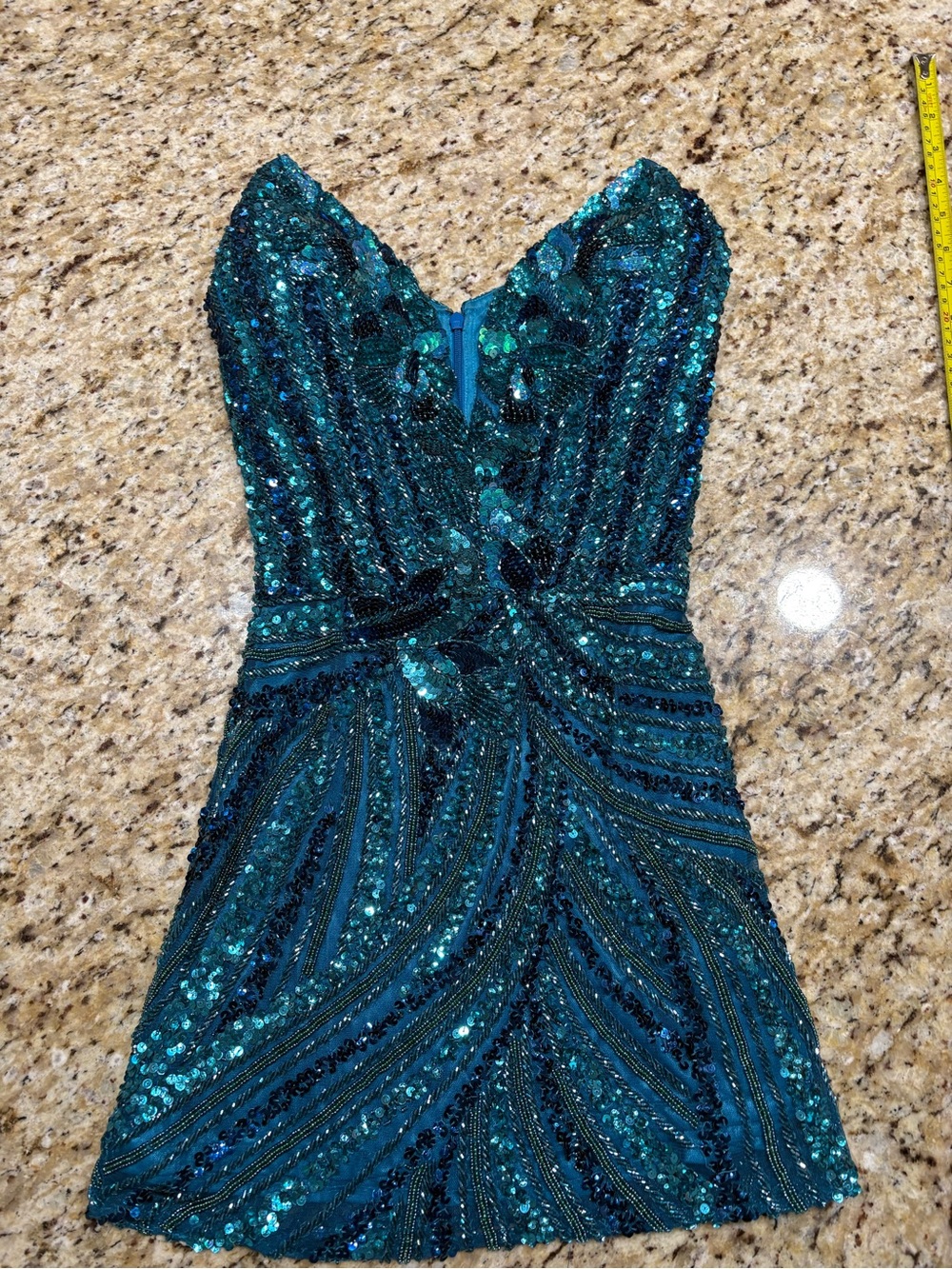 Ashley Lauren Strapless Cocktail Dress peacock color size 0, altered shorter